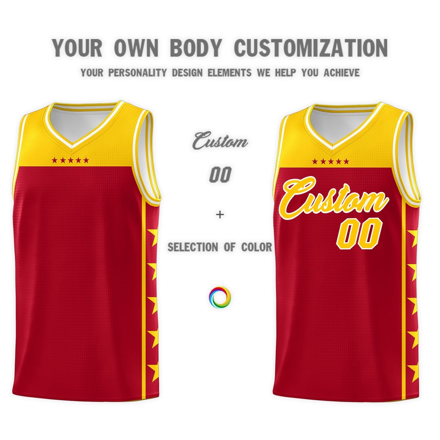 Custom Red Yellow Color Block Sets Sports Uniform Basketball Jersey