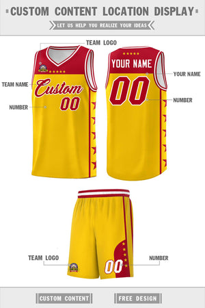 Custom Gold Red Color Block Sets Sports Uniform Basketball Jersey