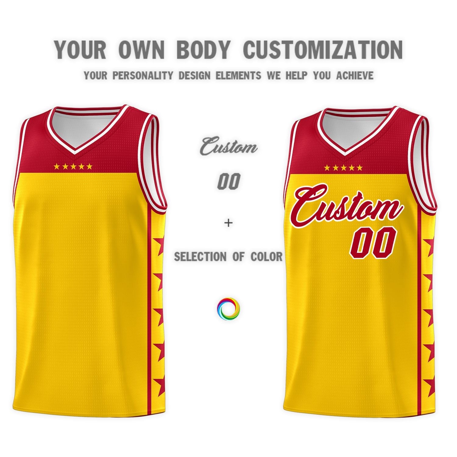 Custom Gold Red Color Block Sets Sports Uniform Basketball Jersey