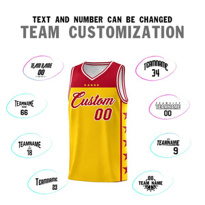 Custom Gold Red Color Block Sets Sports Uniform Basketball Jersey