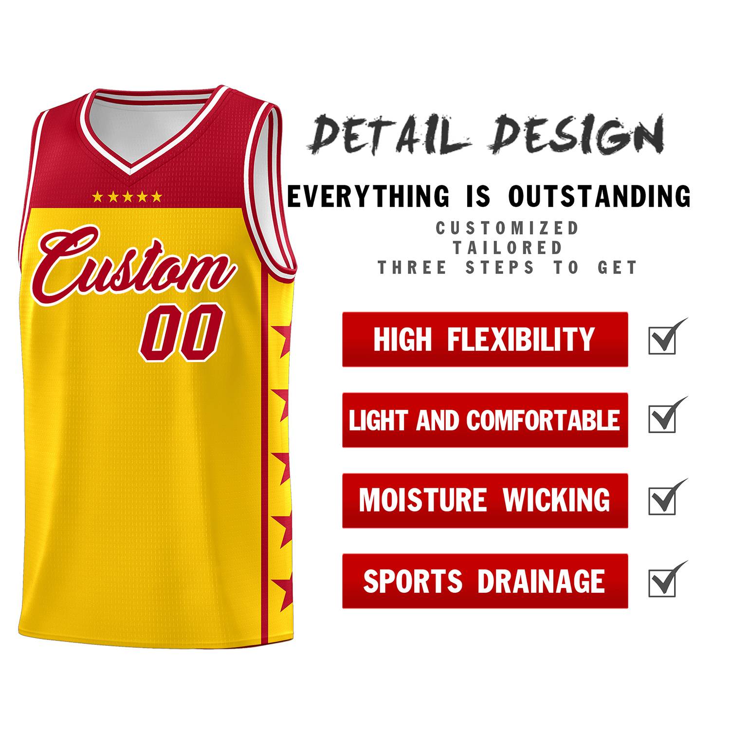 Custom Gold Red Color Block Sets Sports Uniform Basketball Jersey