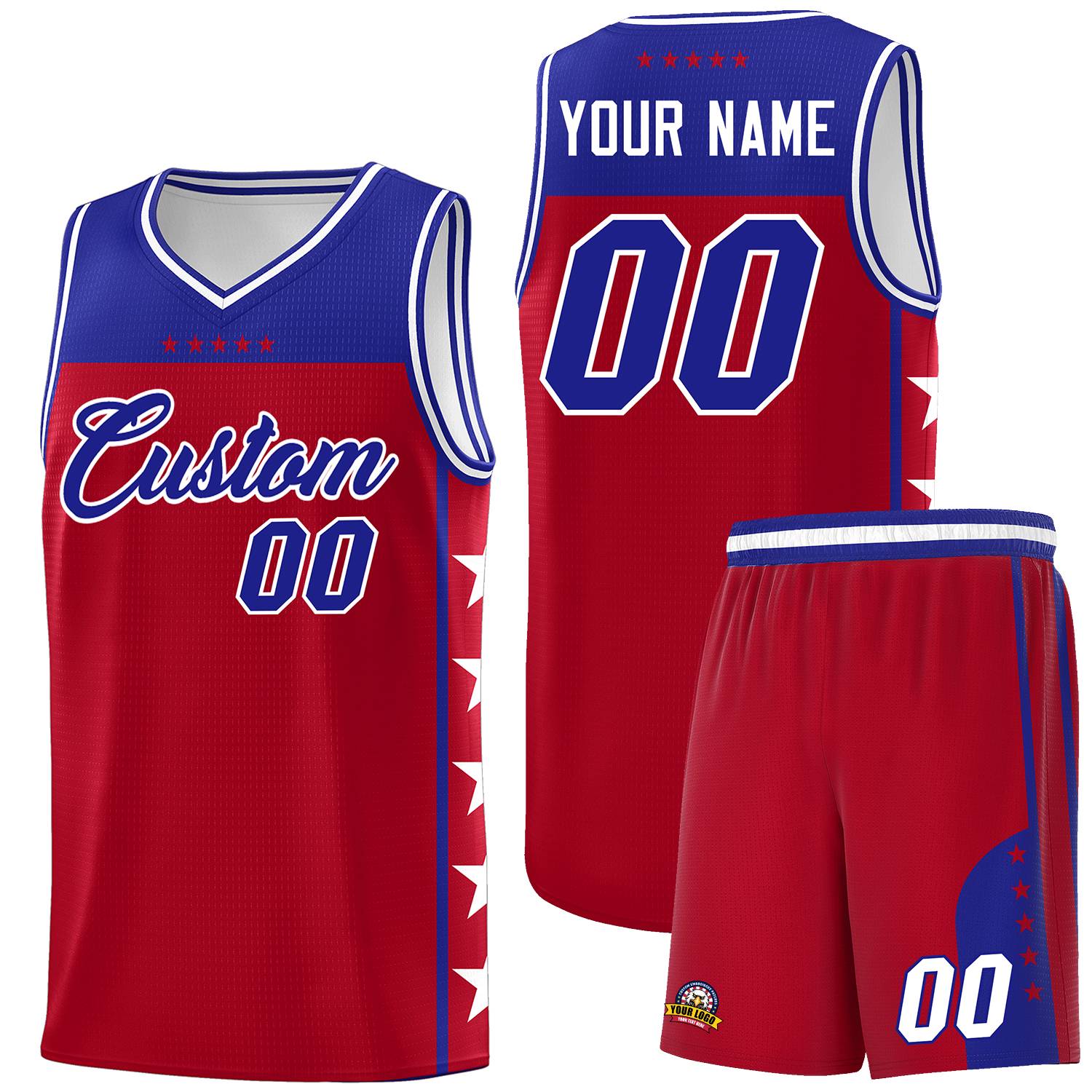 Custom Red Royal Color Block Sets Sports Uniform Basketball Jersey