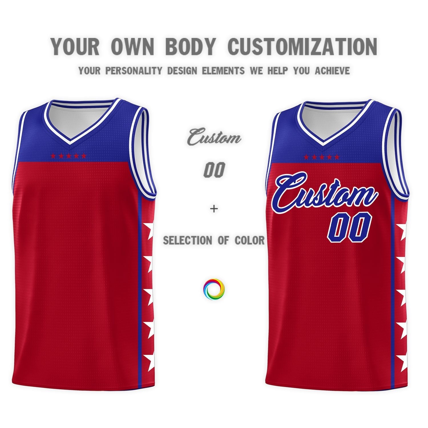 Custom Red Royal Color Block Sets Sports Uniform Basketball Jersey