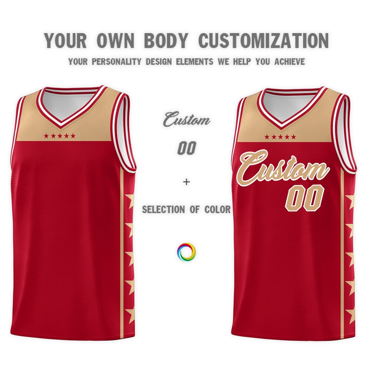 Custom Red Old Gold Color Block Sets Sports Uniform Basketball Jersey