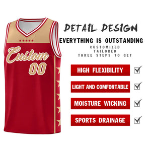 Custom Red Old Gold Color Block Sets Sports Uniform Basketball Jersey