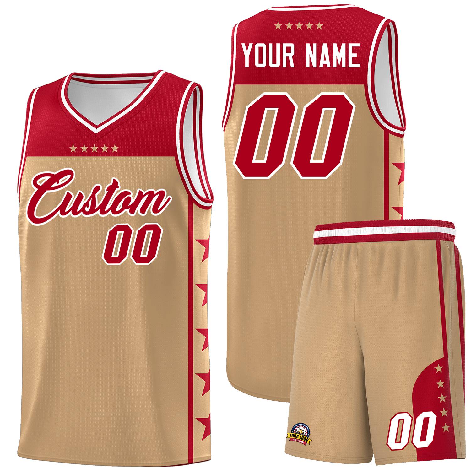 Custom Old Gold Red Color Block Sets Sports Uniform Basketball Jersey