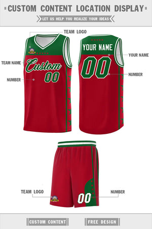 Custom Red Kelly Green Color Block Sets Sports Uniform Basketball Jersey