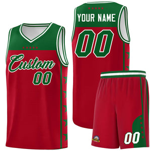 Custom Red Kelly Green Color Block Sets Sports Uniform Basketball Jersey