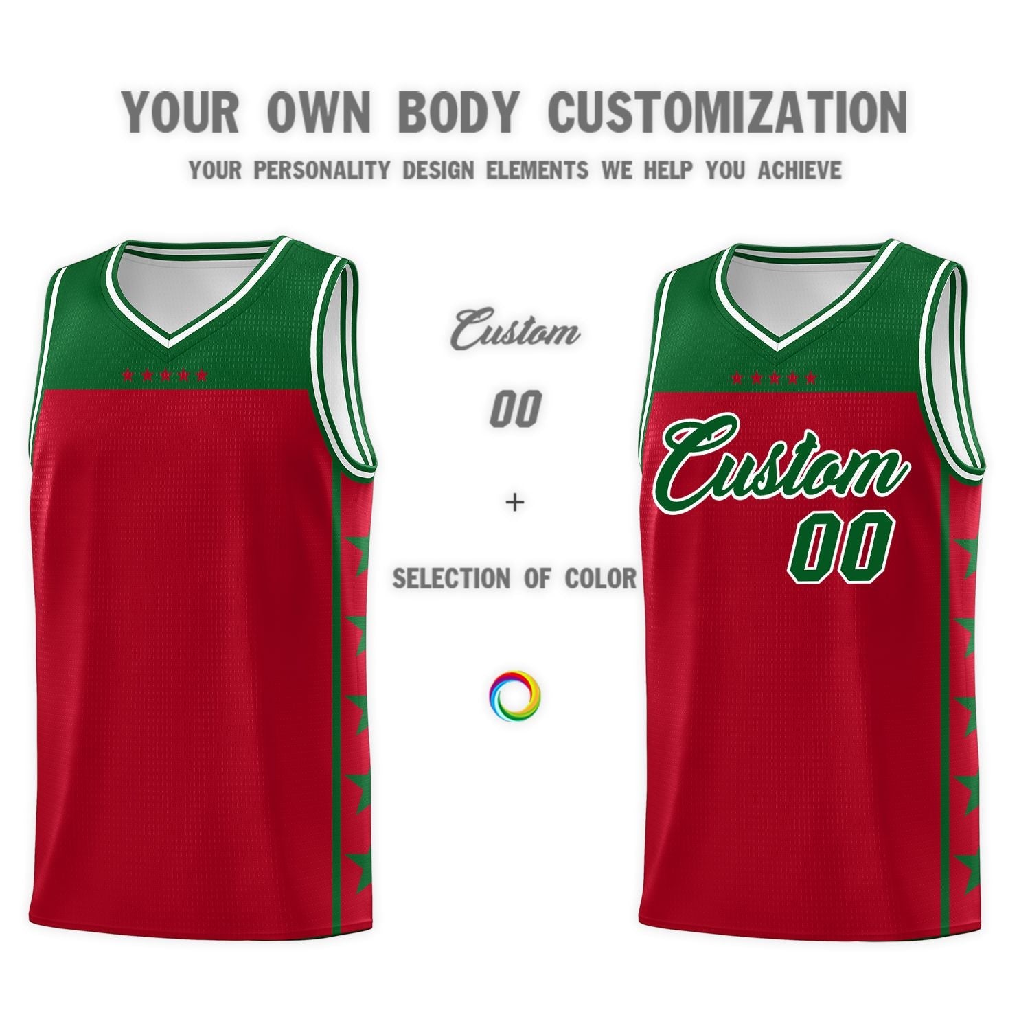 Custom Red Kelly Green Color Block Sets Sports Uniform Basketball Jersey