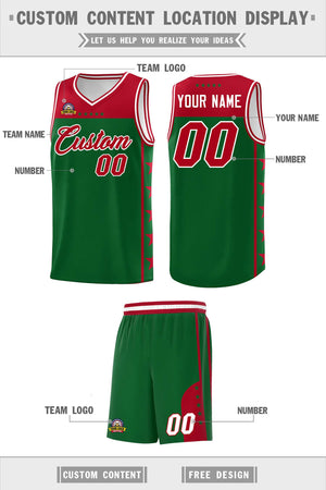 Custom Kelly Green Red Color Block Sets Sports Uniform Basketball Jersey