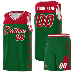 Custom Kelly Green Red Color Block Sets Sports Uniform Basketball Jersey