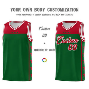 Custom Kelly Green Red Color Block Sets Sports Uniform Basketball Jersey