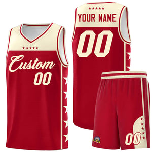 Custom Red Cream Color Block Sets Sports Uniform Basketball Jersey