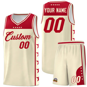 Custom Cream Red Color Block Sets Sports Uniform Basketball Jersey