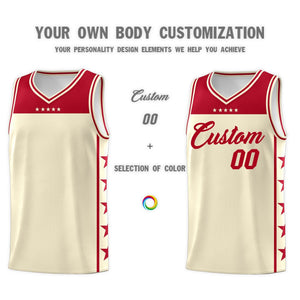 Custom Cream Red Color Block Sets Sports Uniform Basketball Jersey