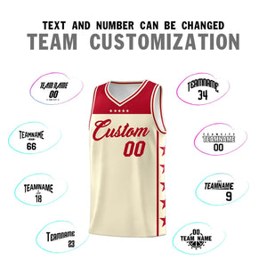 Custom Cream Red Color Block Sets Sports Uniform Basketball Jersey