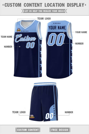 Custom Navy Light Blue Color Block Sets Sports Uniform Basketball Jersey