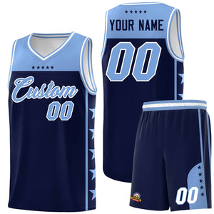 Custom Navy Light Blue Color Block Sets Sports Uniform Basketball Jersey