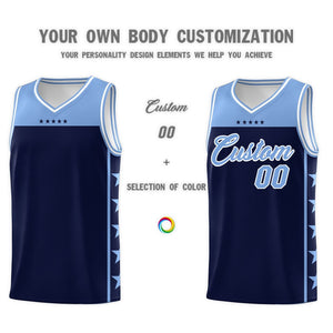 Custom Navy Light Blue Color Block Sets Sports Uniform Basketball Jersey