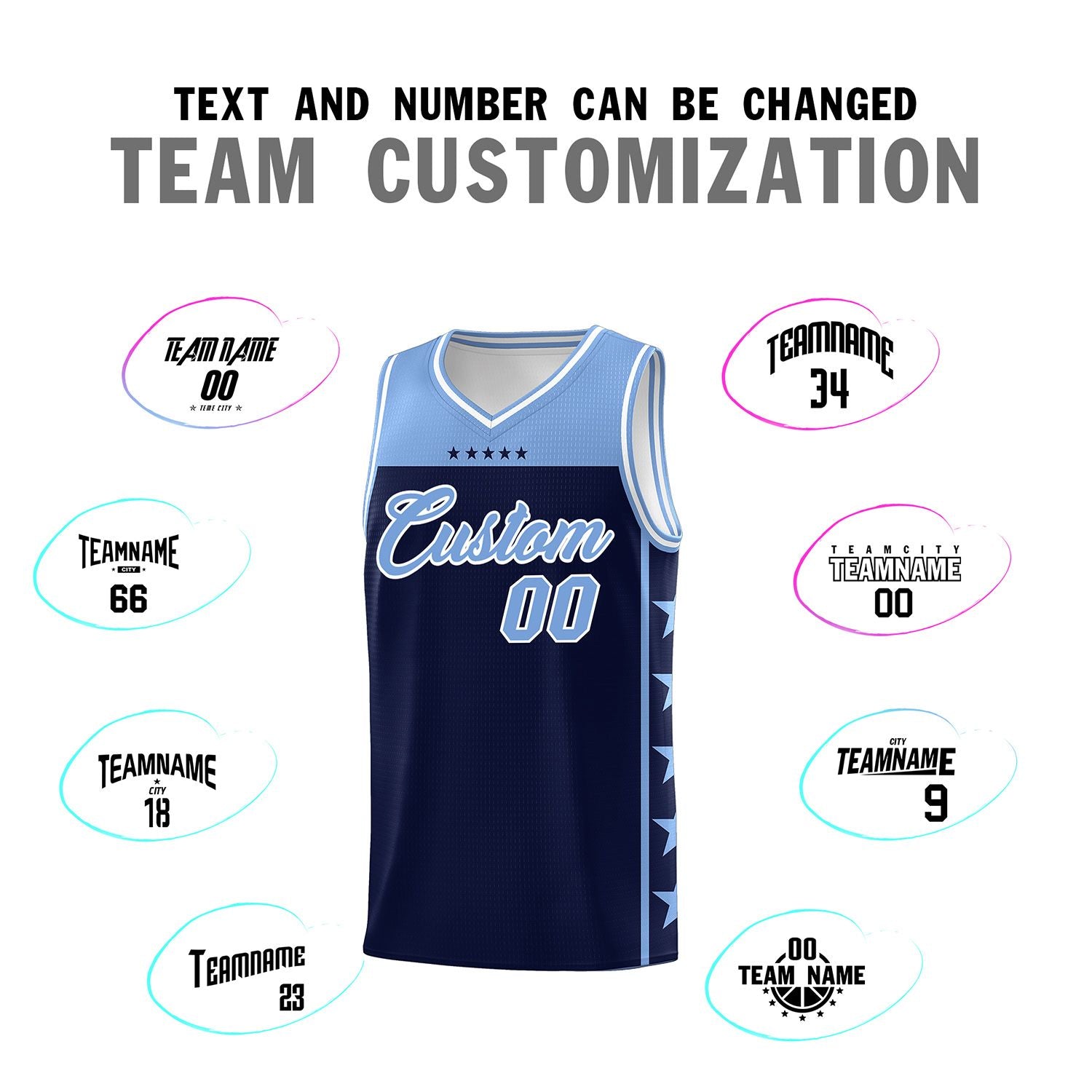 Custom Navy Light Blue Color Block Sets Sports Uniform Basketball Jersey