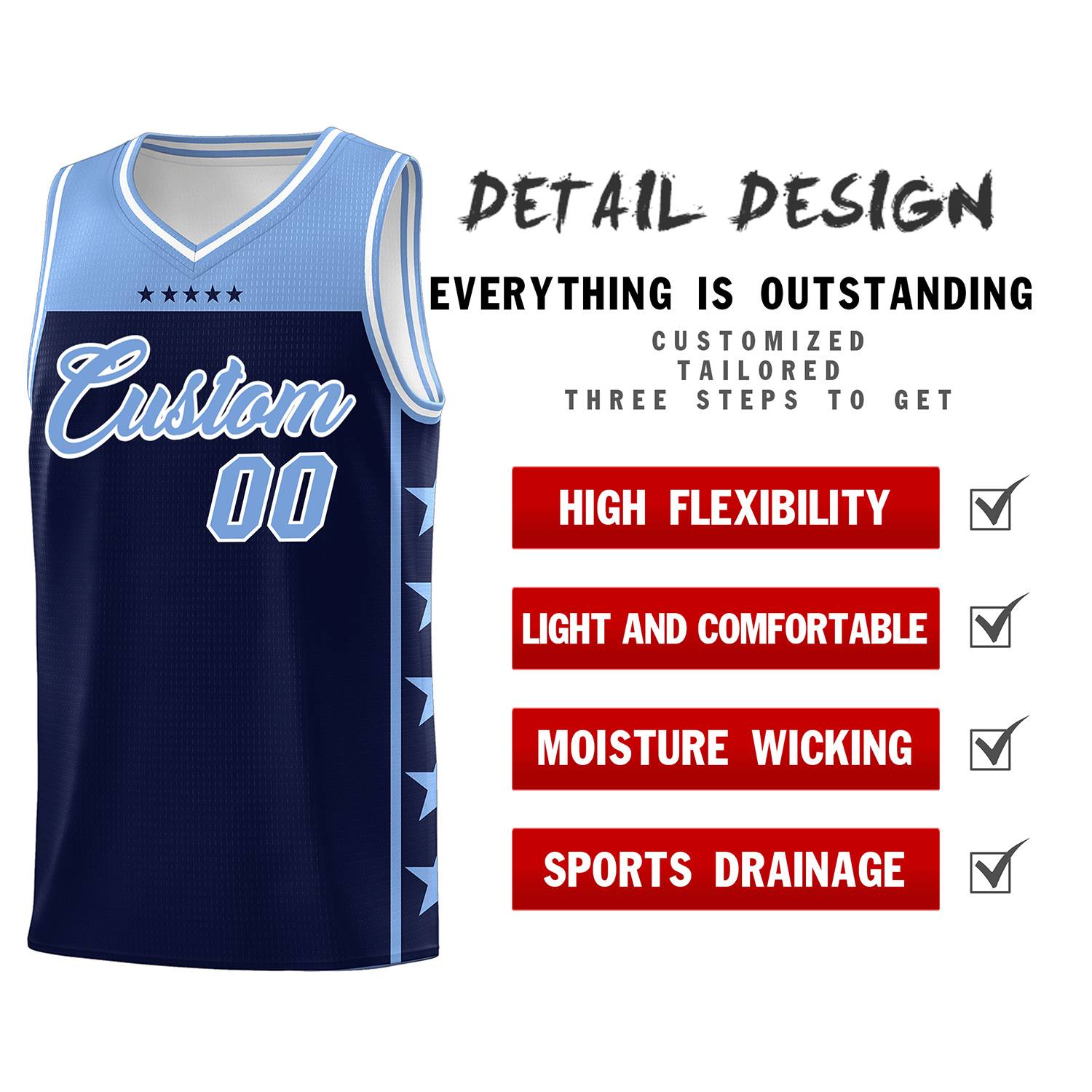 Custom Navy Light Blue Color Block Sets Sports Uniform Basketball Jersey