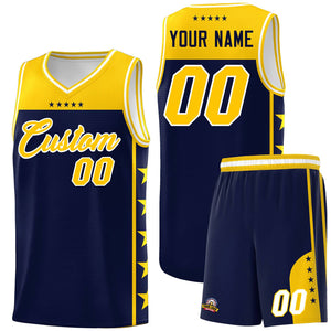 Custom Navy Yellow Color Block Sets Sports Uniform Basketball Jersey