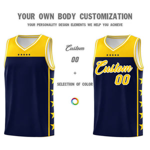 Custom Navy Yellow Color Block Sets Sports Uniform Basketball Jersey