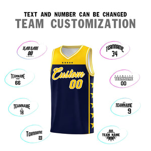 Custom Navy Yellow Color Block Sets Sports Uniform Basketball Jersey