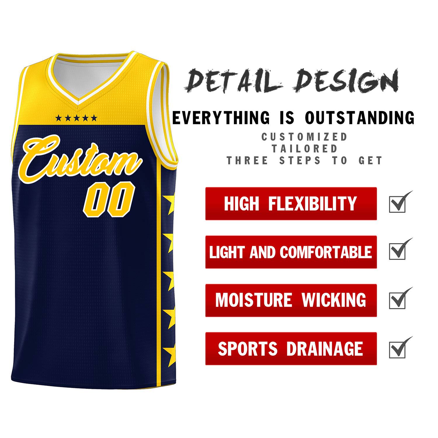 Custom Navy Yellow Color Block Sets Sports Uniform Basketball Jersey