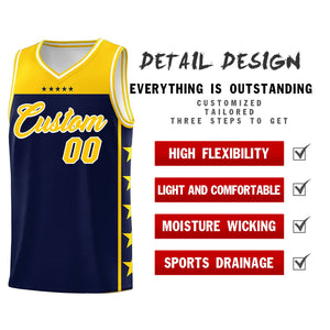 Custom Navy Yellow Color Block Sets Sports Uniform Basketball Jersey