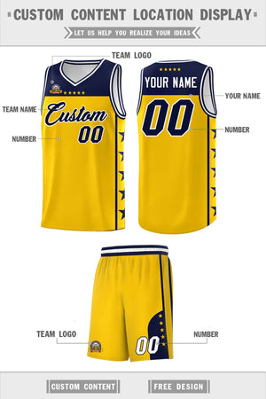 Custom Gold Navy Color Block Sets Sports Uniform Basketball Jersey