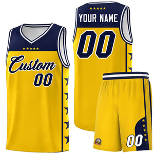 Custom Gold Navy Color Block Sets Sports Uniform Basketball Jersey