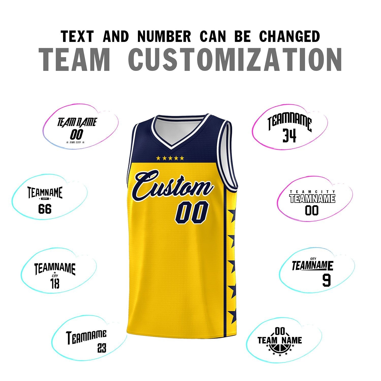 Custom Gold Navy Color Block Sets Sports Uniform Basketball Jersey