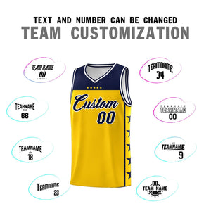 Custom Gold Navy Color Block Sets Sports Uniform Basketball Jersey