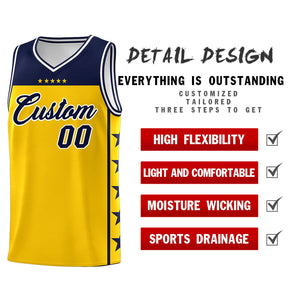 Custom Gold Navy Color Block Sets Sports Uniform Basketball Jersey