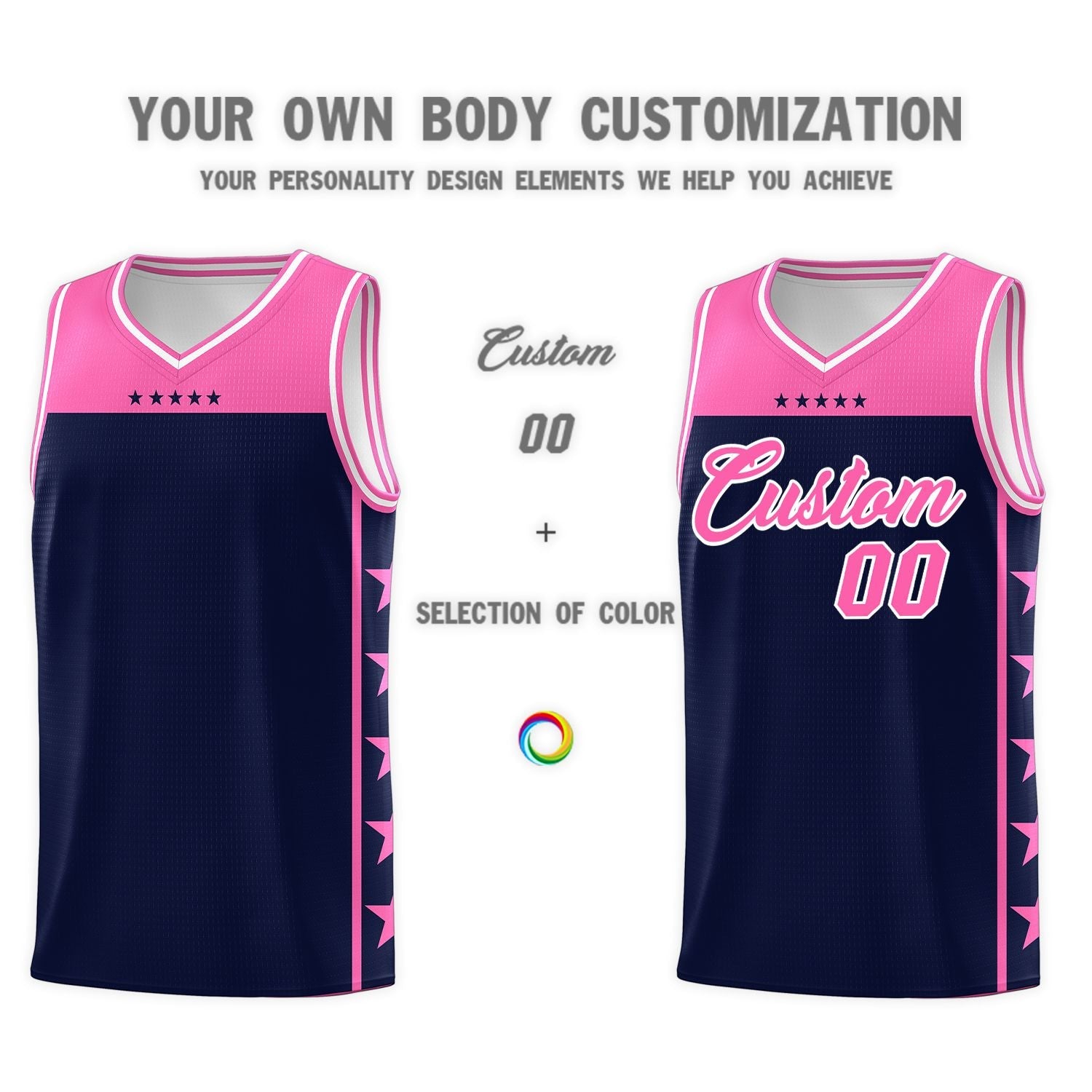 Custom Navy Pink Color Block Sets Sports Uniform Basketball Jersey