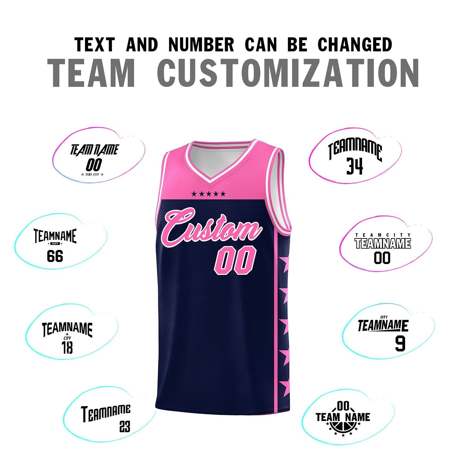 Custom Navy Pink Color Block Sets Sports Uniform Basketball Jersey