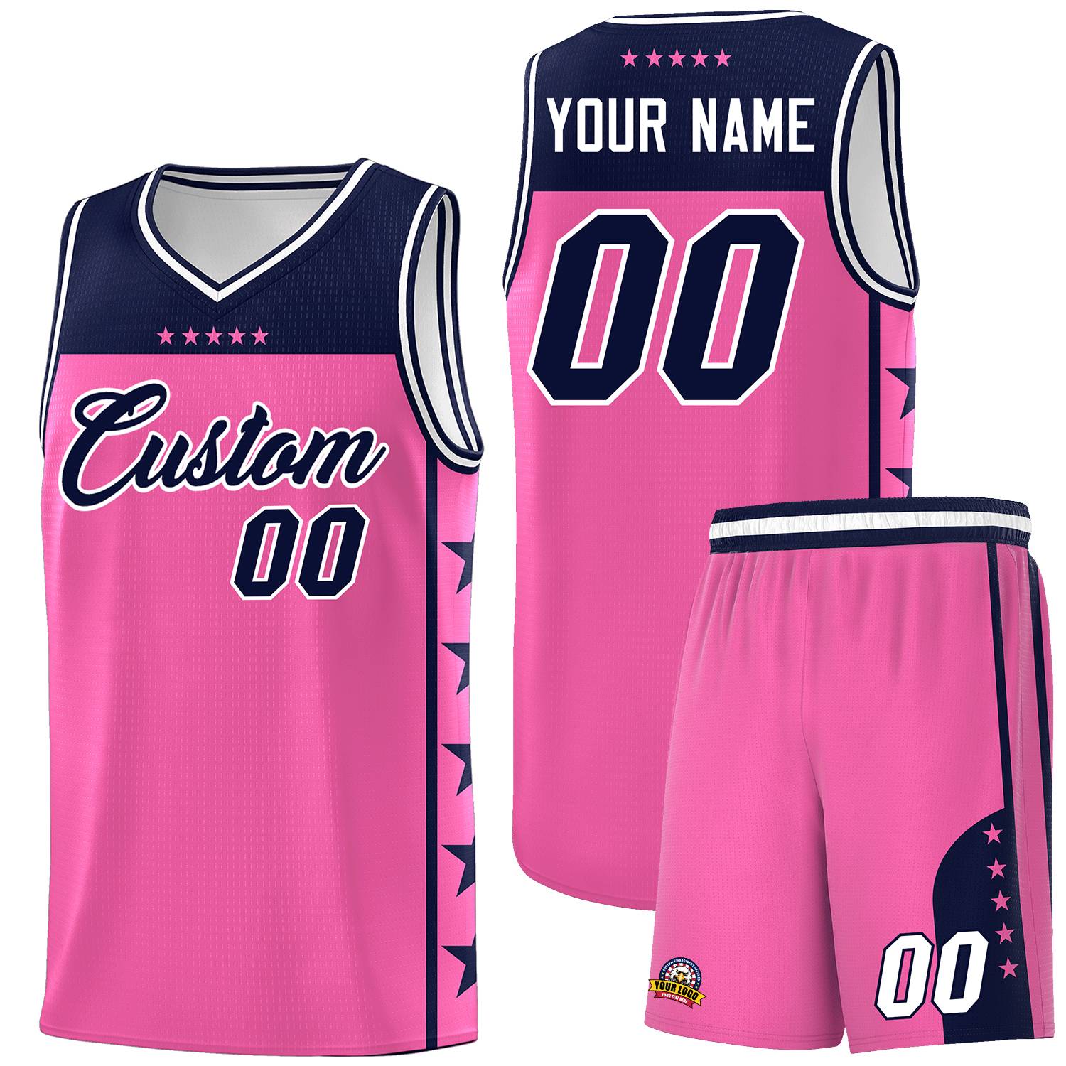 Custom Pink Navy Color Block Sets Sports Uniform Basketball Jersey