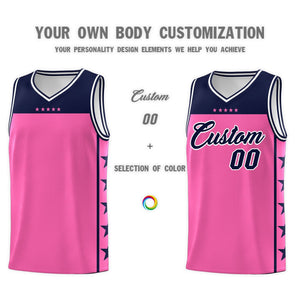 Custom Pink Navy Color Block Sets Sports Uniform Basketball Jersey