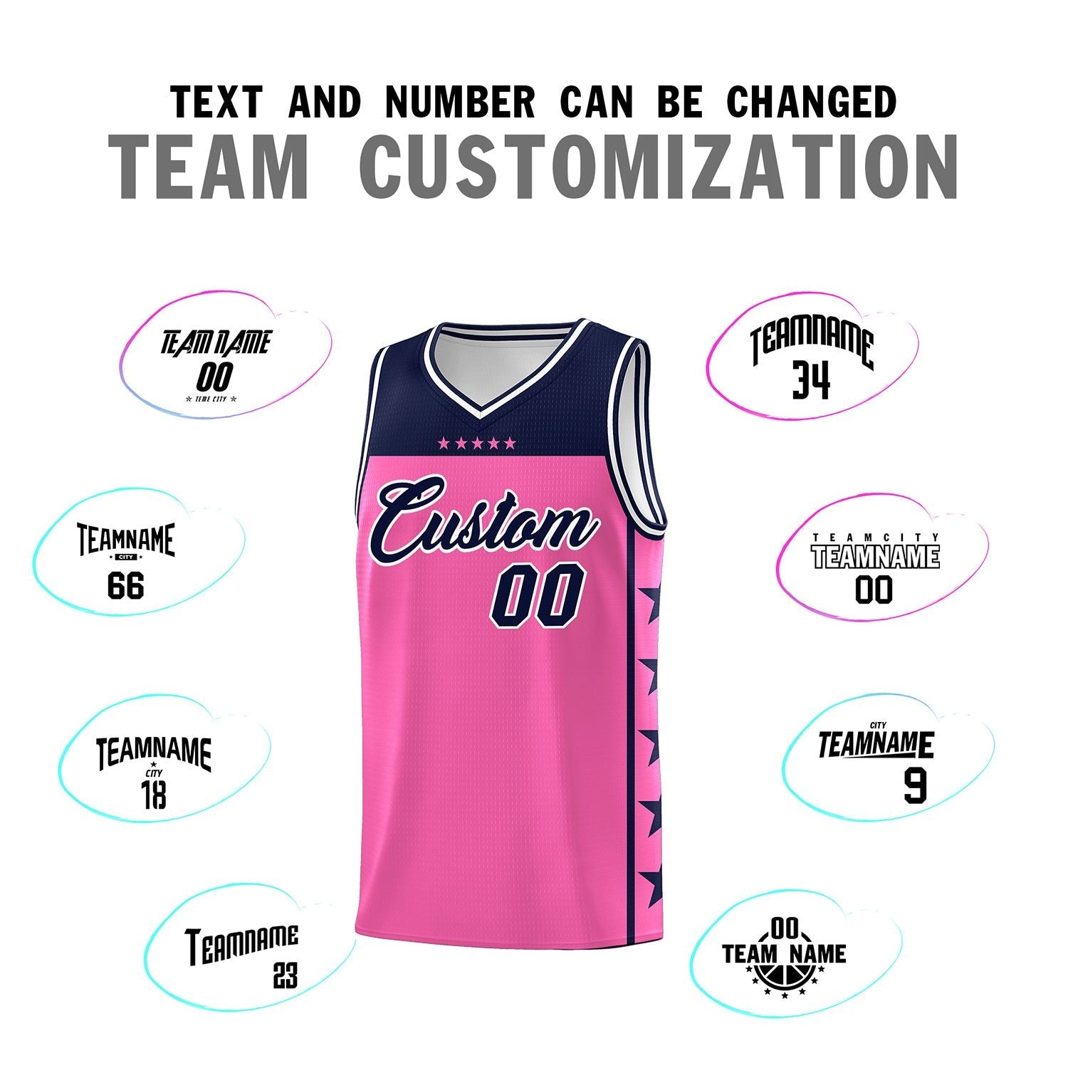 Custom Pink Navy Color Block Sets Sports Uniform Basketball Jersey