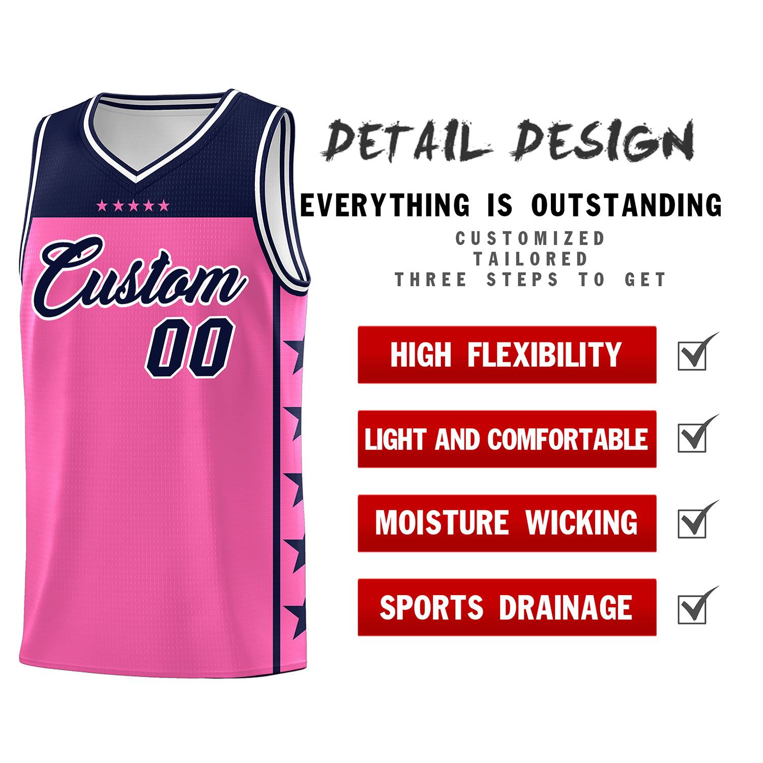 Custom Pink Navy Color Block Sets Sports Uniform Basketball Jersey