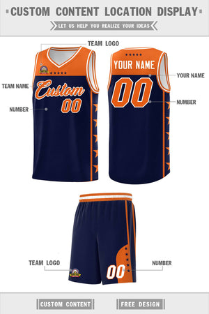 Custom Navy Orange Color Block Sets Sports Uniform Basketball Jersey