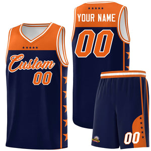 Custom Navy Orange Color Block Sets Sports Uniform Basketball Jersey