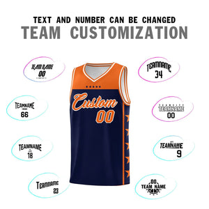 Custom Navy Orange Color Block Sets Sports Uniform Basketball Jersey