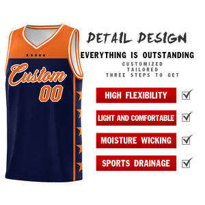 Custom Navy Orange Color Block Sets Sports Uniform Basketball Jersey