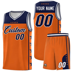 Custom Orange Navy Color Block Sets Sports Uniform Basketball Jersey