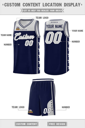 Custom Navy Gray Color Block Sets Sports Uniform Basketball Jersey