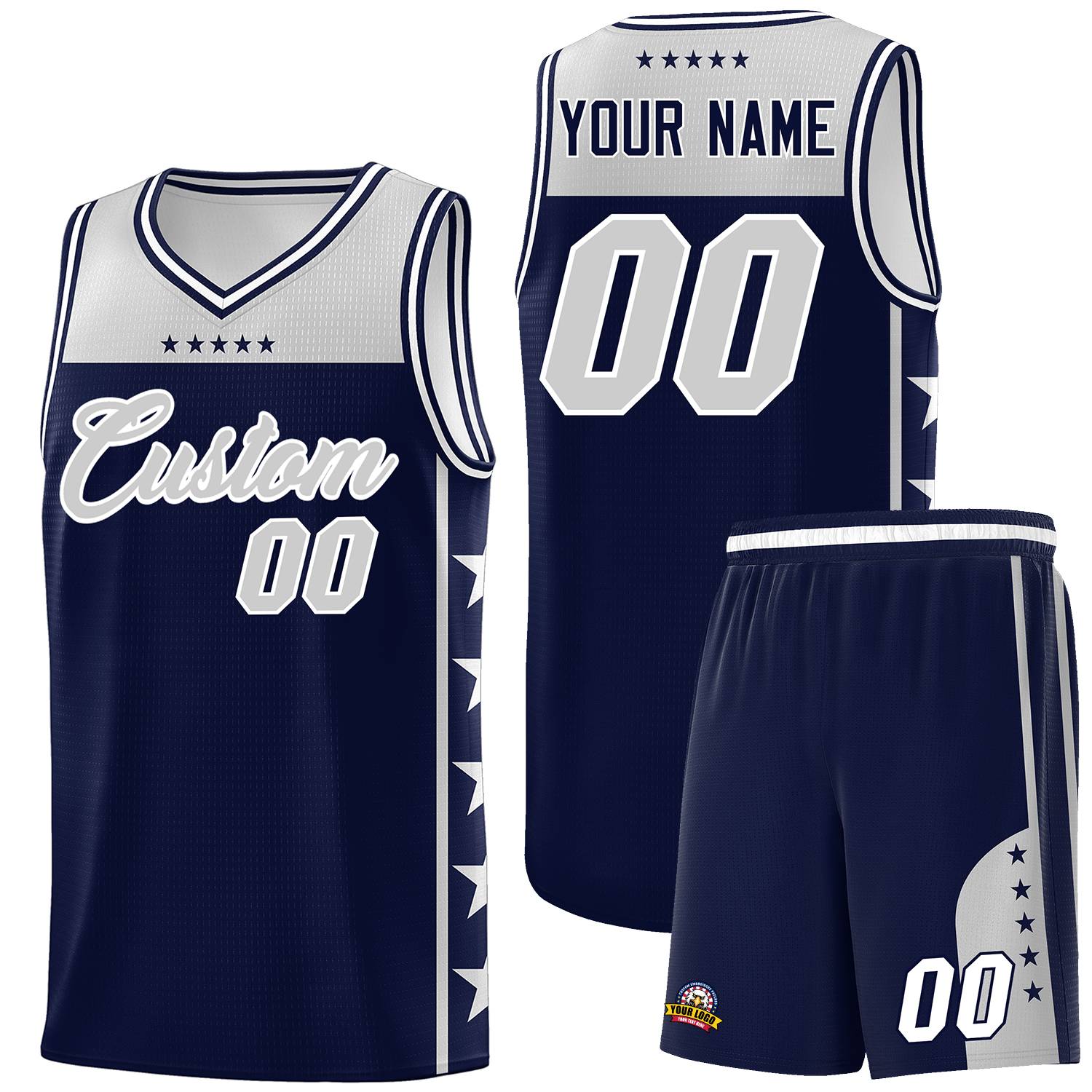 Custom Navy Gray Color Block Sets Sports Uniform Basketball Jersey