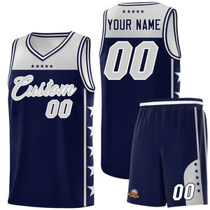 Custom Navy Gray Color Block Sets Sports Uniform Basketball Jersey