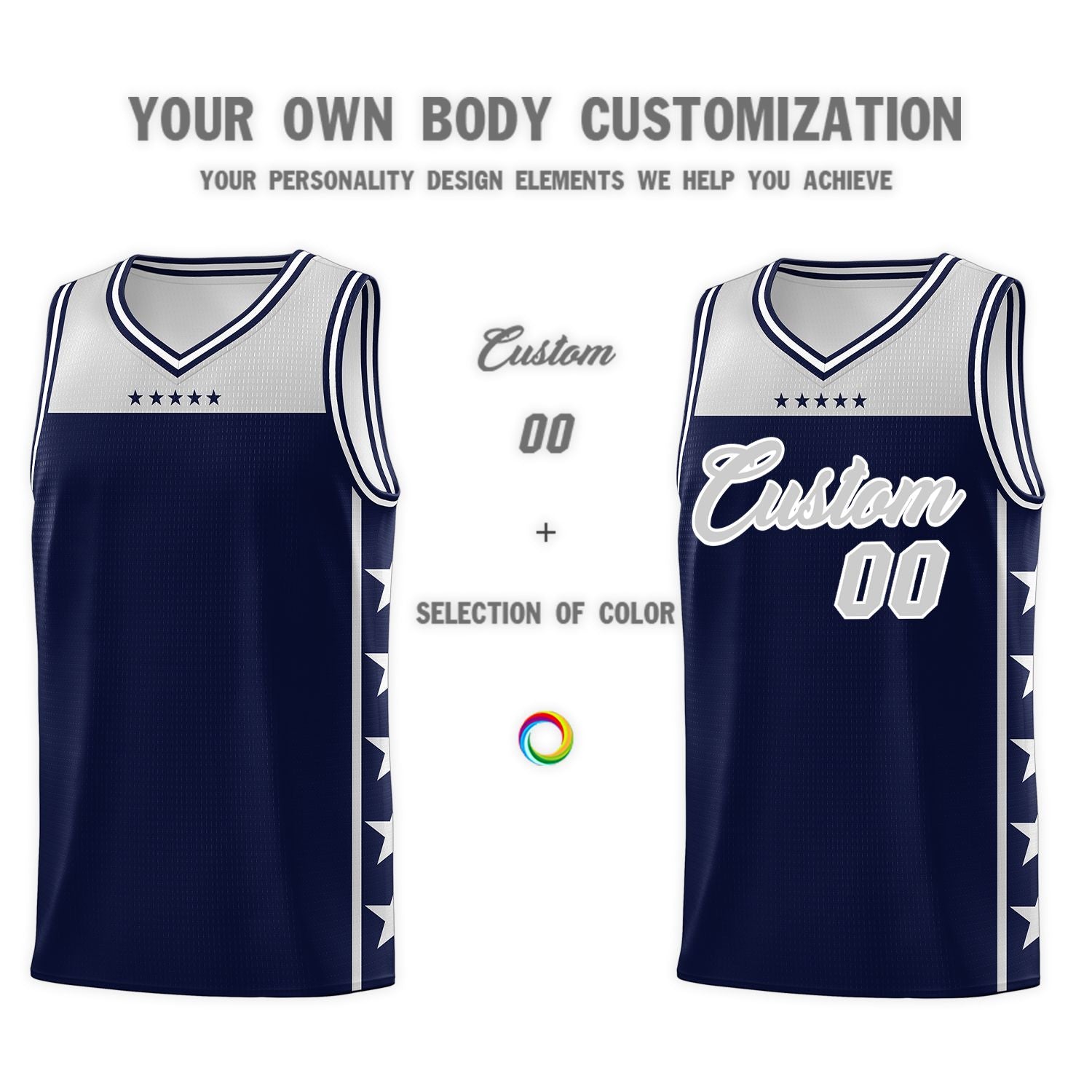 Custom Navy Gray Color Block Sets Sports Uniform Basketball Jersey